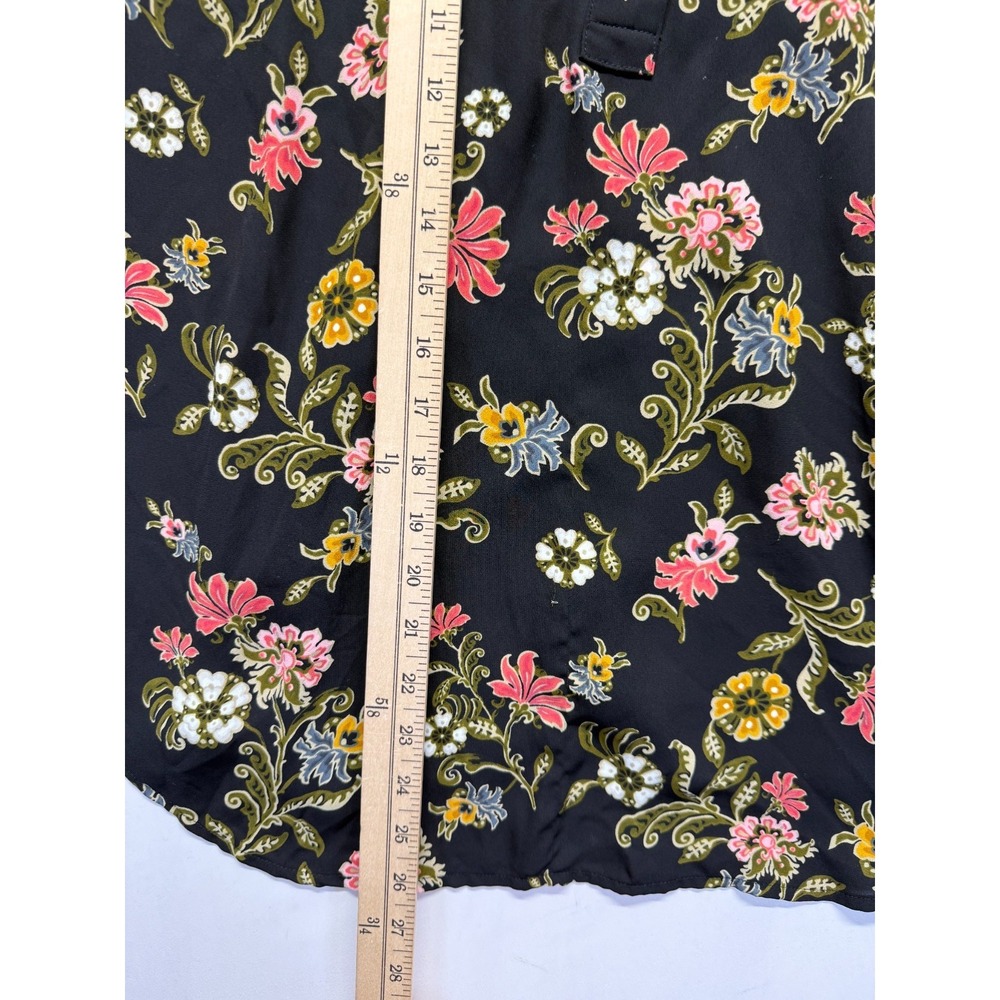 Loft Popover Blouse Top Womens XL Black Multi Floral Ruffle Trim Cuff & Neck - Picture 11 of 11